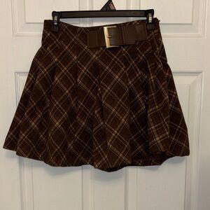 Chic Brown Plaid Skater Skort with Belt